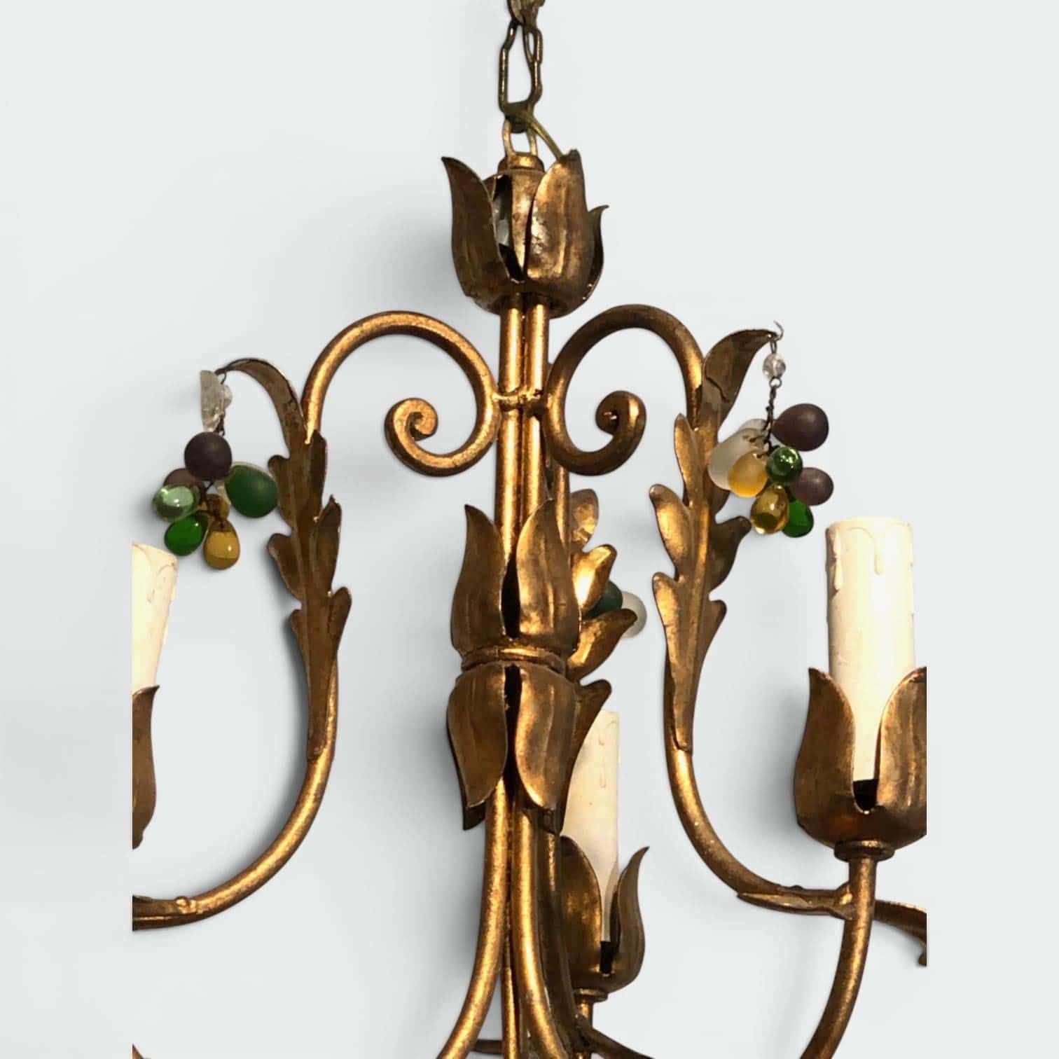 Pair of Italian 1950s Gilt Tole Chandelier Sconces - Detail Two - Styylish