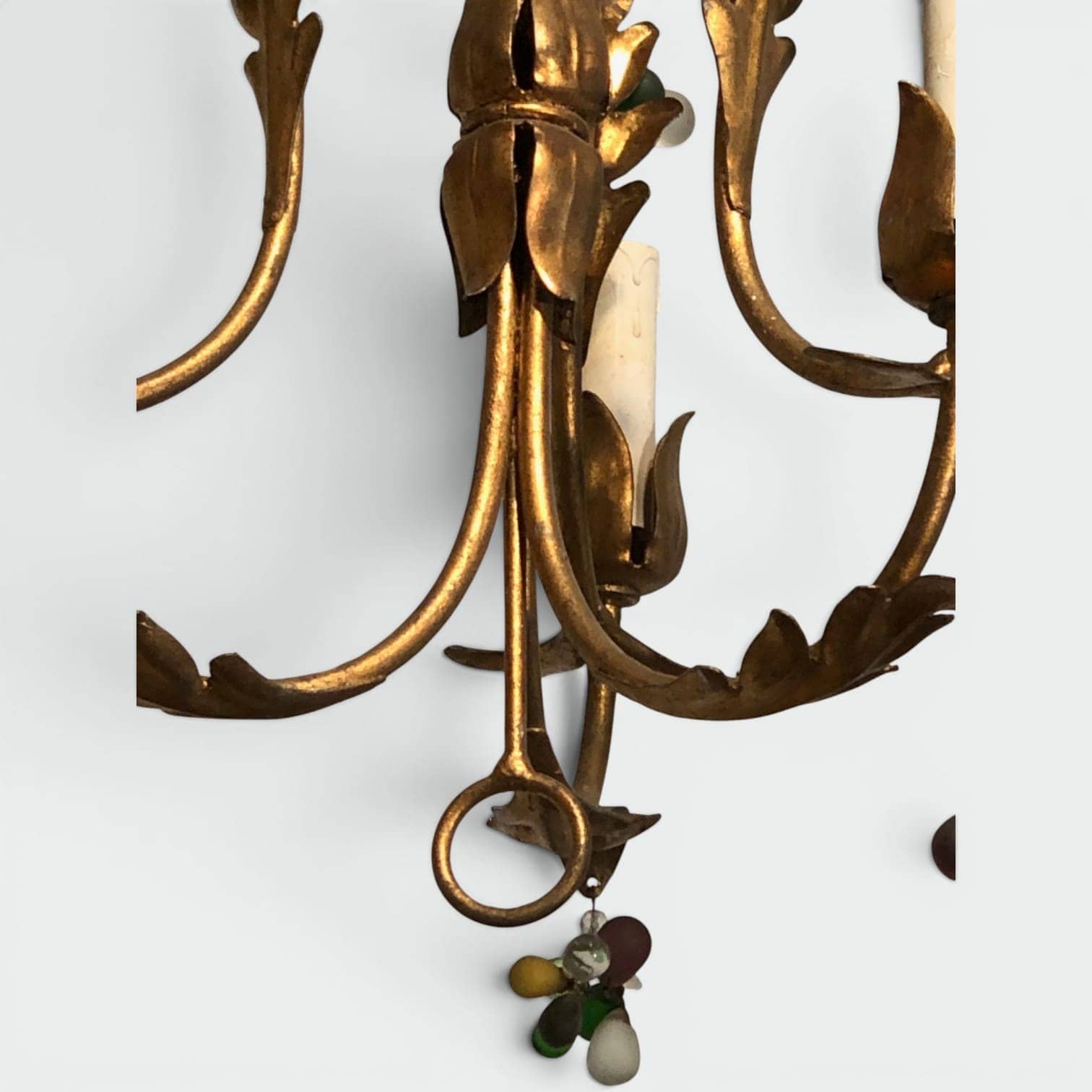 Pair of Italian 1950s Gilt Tole Chandelier Sconces - Detail Three - Styylish