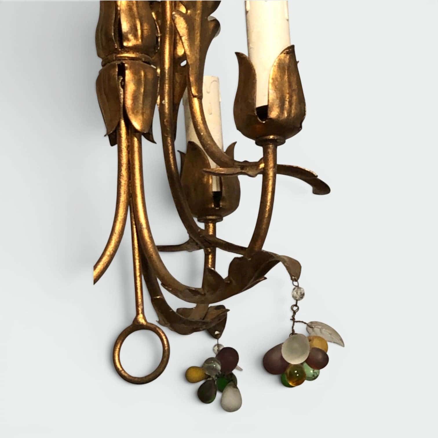Pair of Italian 1950s Gilt Tole Chandelier Sconces - Detail Four - Styylish