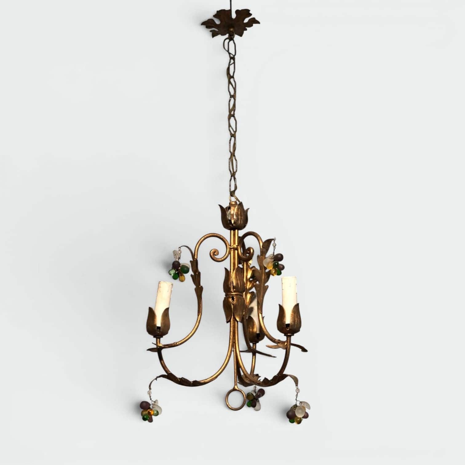 Pair of Italian 1950s Gilt Tole Chandelier Sconces - View Seven - Styylish