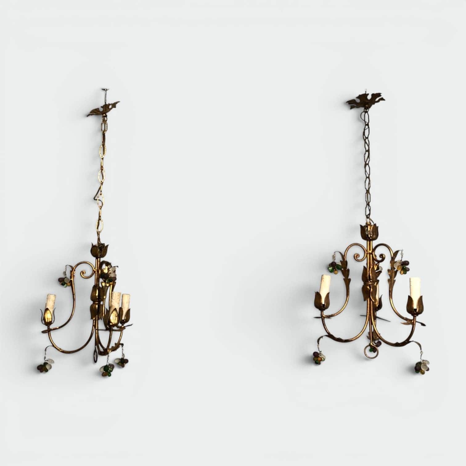 Pair of Italian 1950s Gilt Tole Chandelier Sconces - View Eight - Styylish