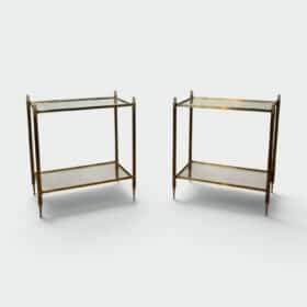 Pair of Maison Jansen Style Brass and Glass Side Tables
