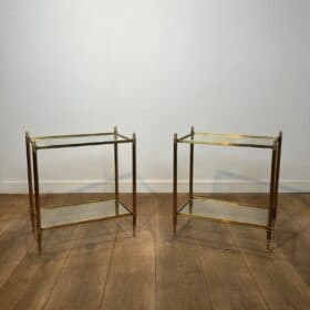 Pair of Maison Jansen Style Brass and Glass Side Tables