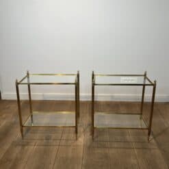 Pair of Maison Jansen Style Brass and Glass Side Tables - Pair Front View - Styylish