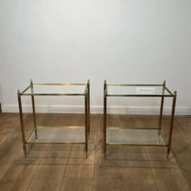 Pair of Maison Jansen Style Brass and Glass Side Tables