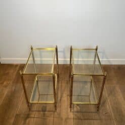 Pair of Maison Jansen Style Brass and Glass Side Tables - Pair Top View - Styylish