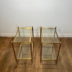 Pair of Maison Jansen Style Brass and Glass Side Tables