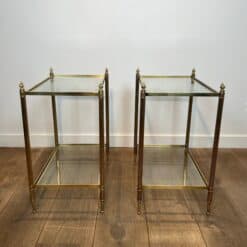Pair of Maison Jansen Style Brass and Glass Side Tables - Pair Side View - Styylish