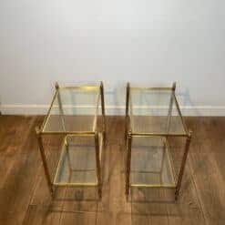 Pair of Maison Jansen Style Brass and Glass Side Tables - Pair Wide View - Styylish