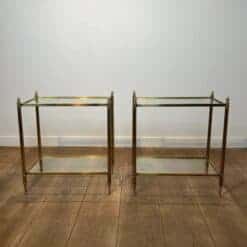 Pair of Maison Jansen Style Brass and Glass Side Tables - Pair Wide Front View - Styylish