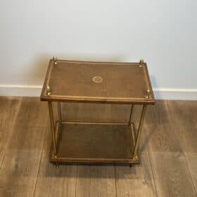 Maison Jansen Style Brass and Gilt-Tooled Leather Side Table