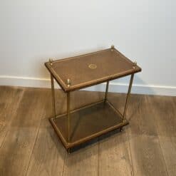 Maison Jansen Style Brass and Gilt-Tooled Leather Side Table - Top Angled View - Styylish