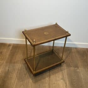 Maison Jansen Style Brass and Gilt-Tooled Leather Side Table