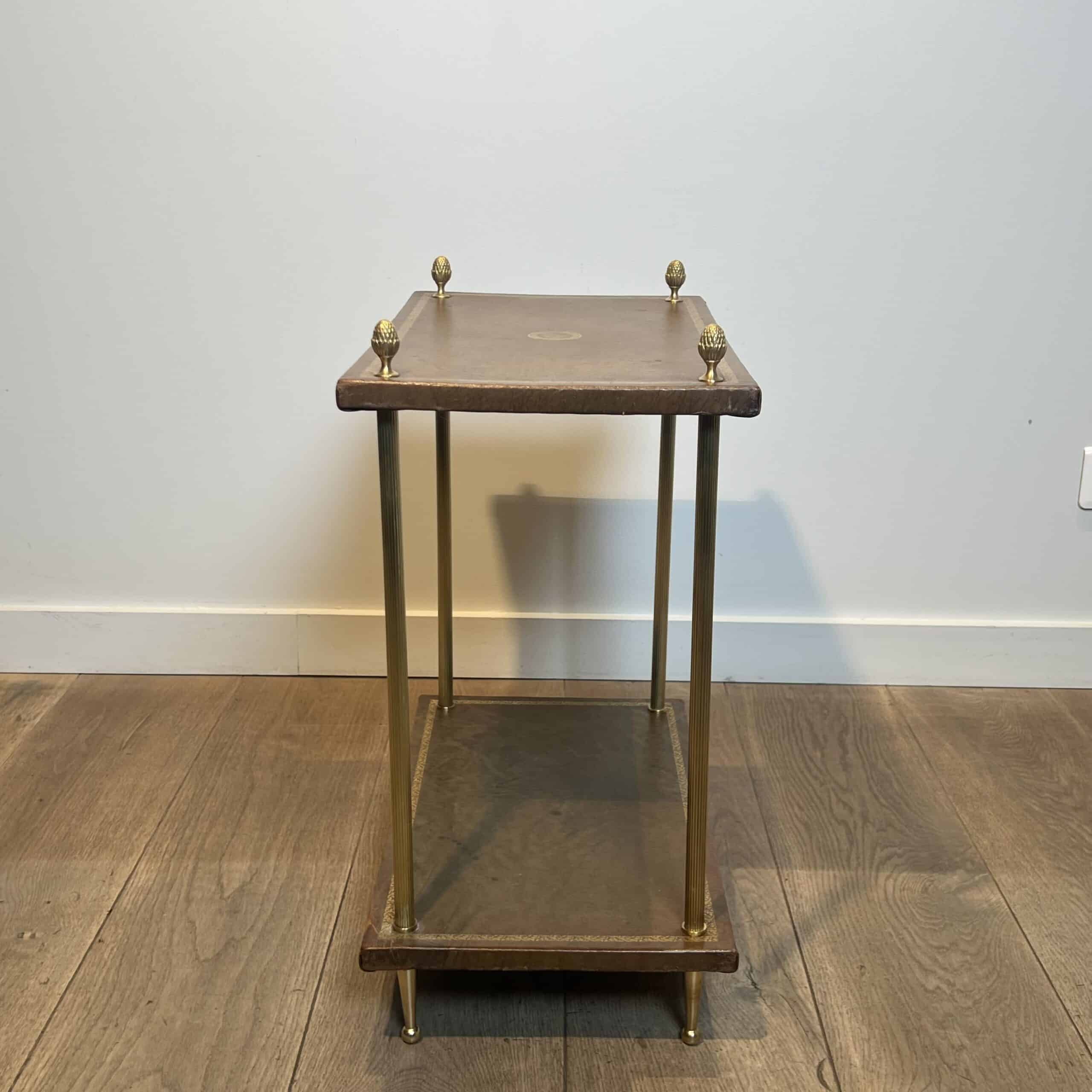 Maison Jansen Style Brass and Gilt-Tooled Leather Side Table - Side View - Styylish