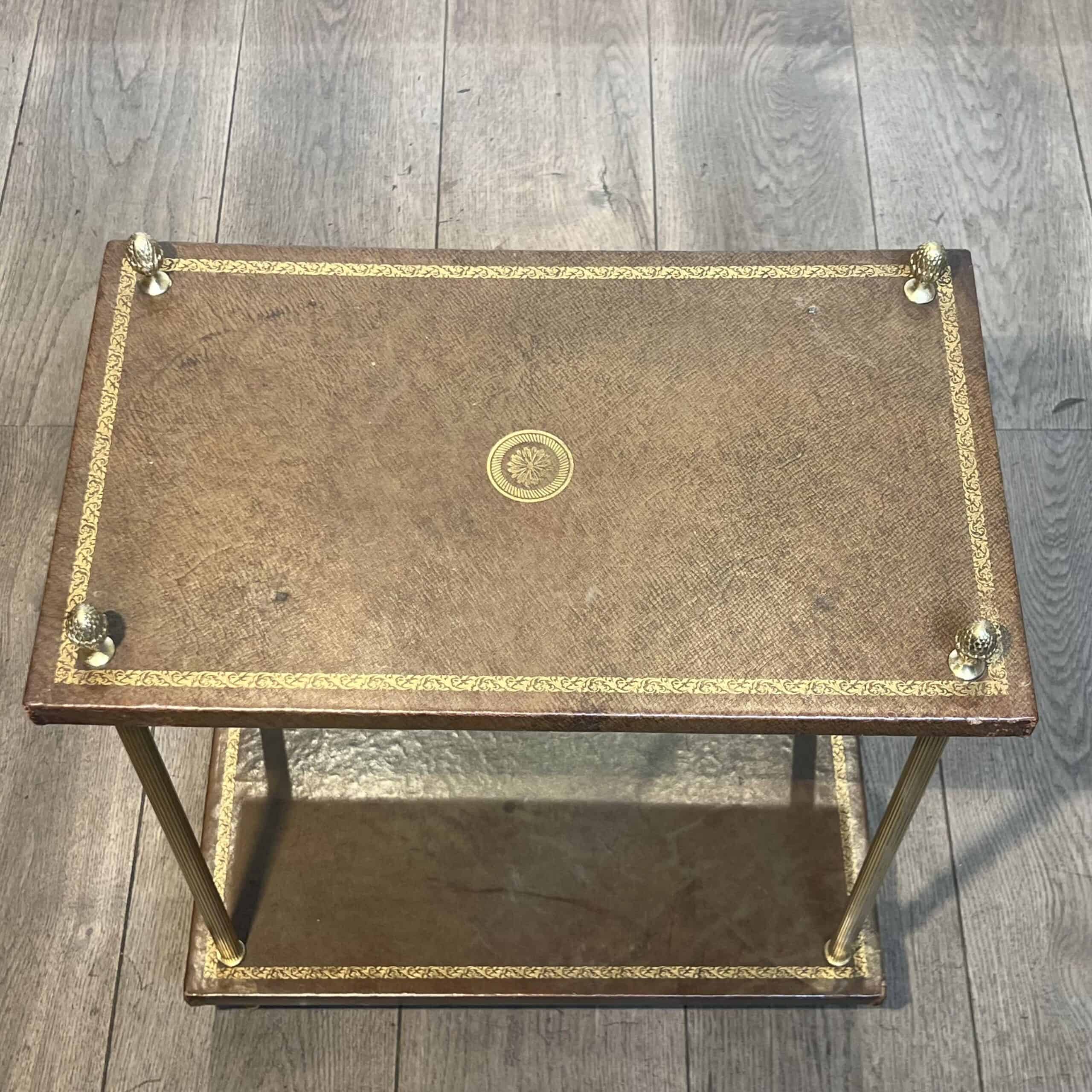 Maison Jansen Style Brass and Gilt-Tooled Leather Side Table - Top View - Styylish