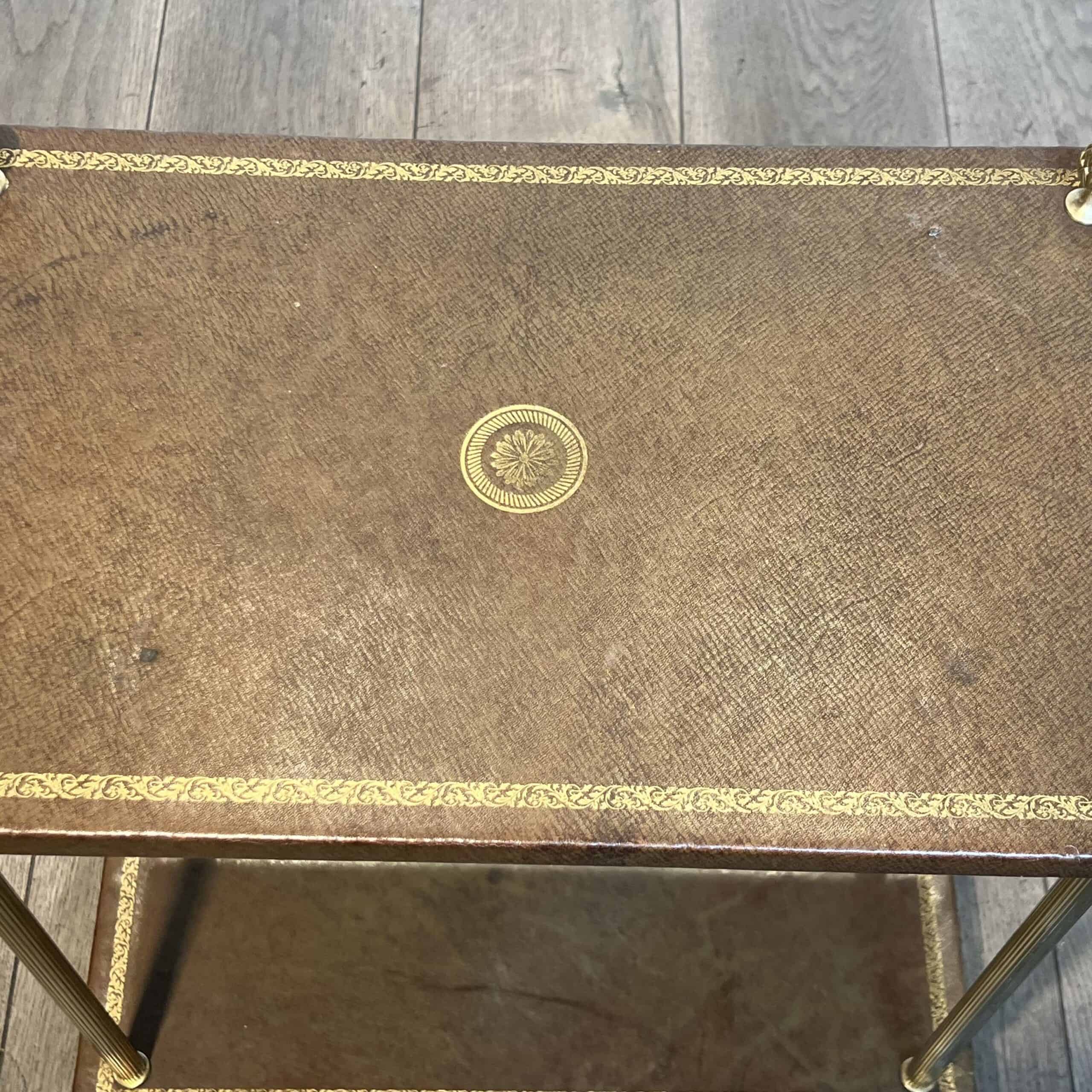 Maison Jansen Style Brass and Gilt-Tooled Leather Side Table - Top Detail - Styylish