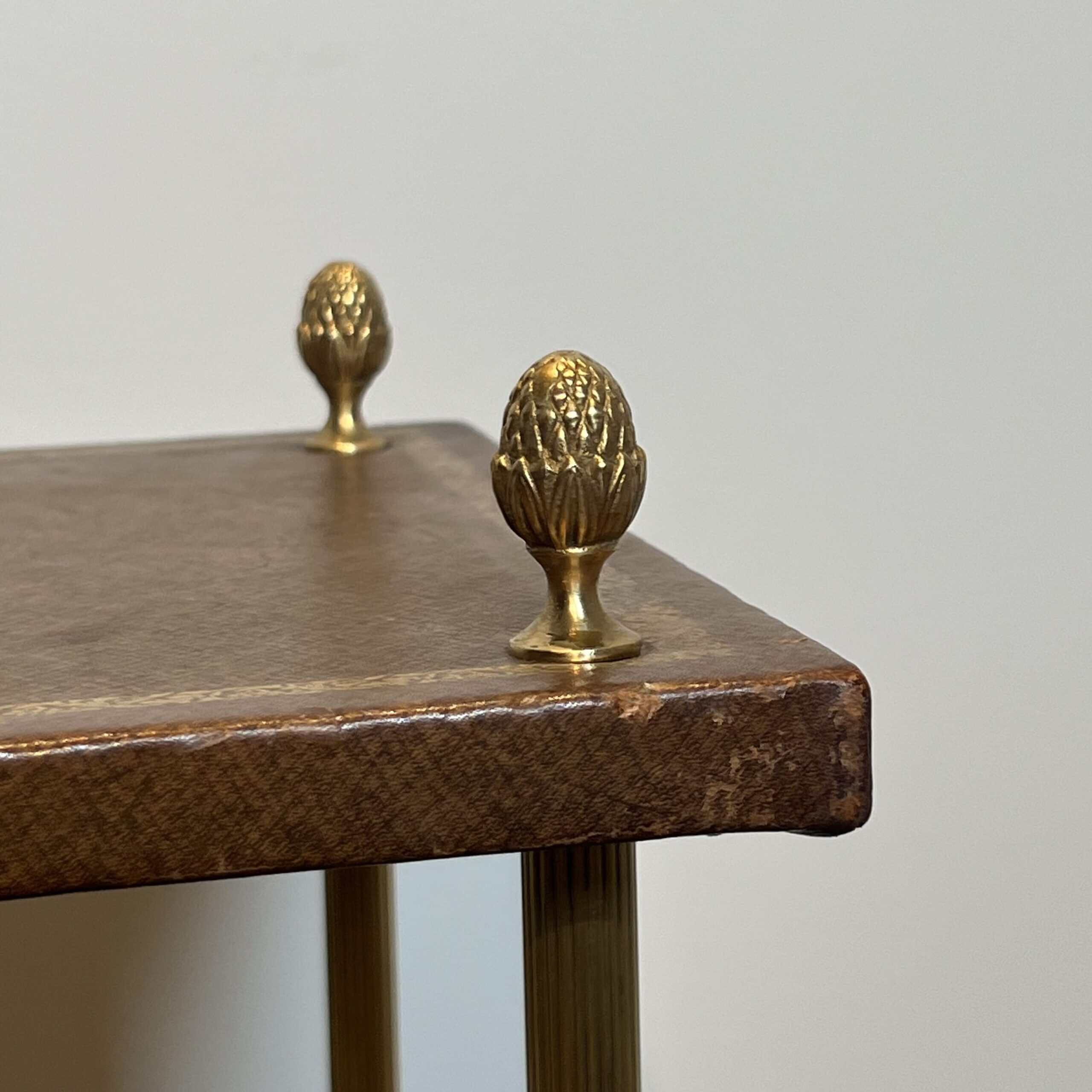 Maison Jansen Style Brass and Gilt-Tooled Leather Side Table - Knob Detail - Styylish