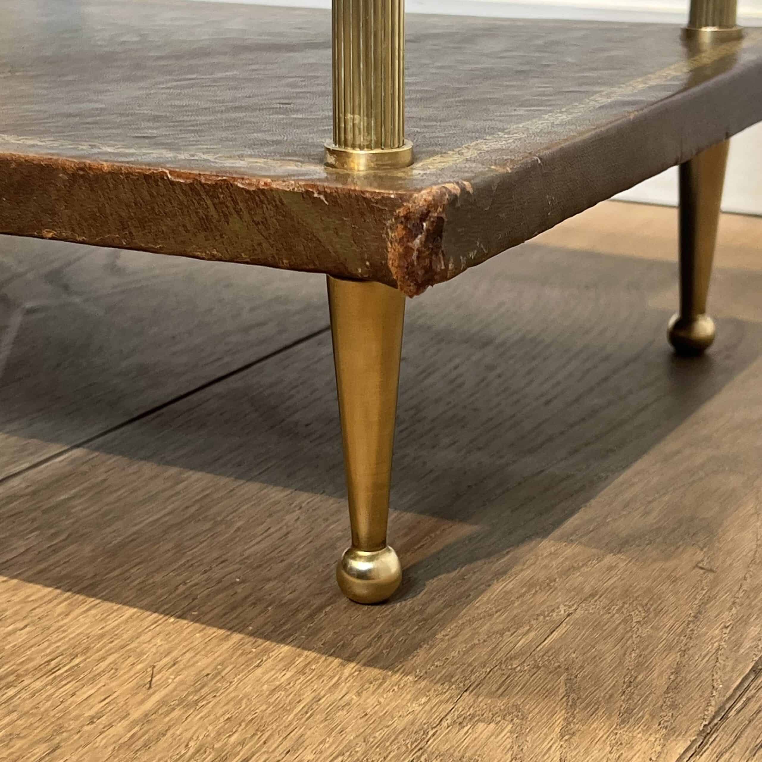 Maison Jansen Style Brass and Gilt-Tooled Leather Side Table - Foot Detail - Styylish
