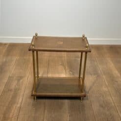 Maison Jansen Style Brass and Gilt-Tooled Leather Side Table - Wide Top View - Styylish