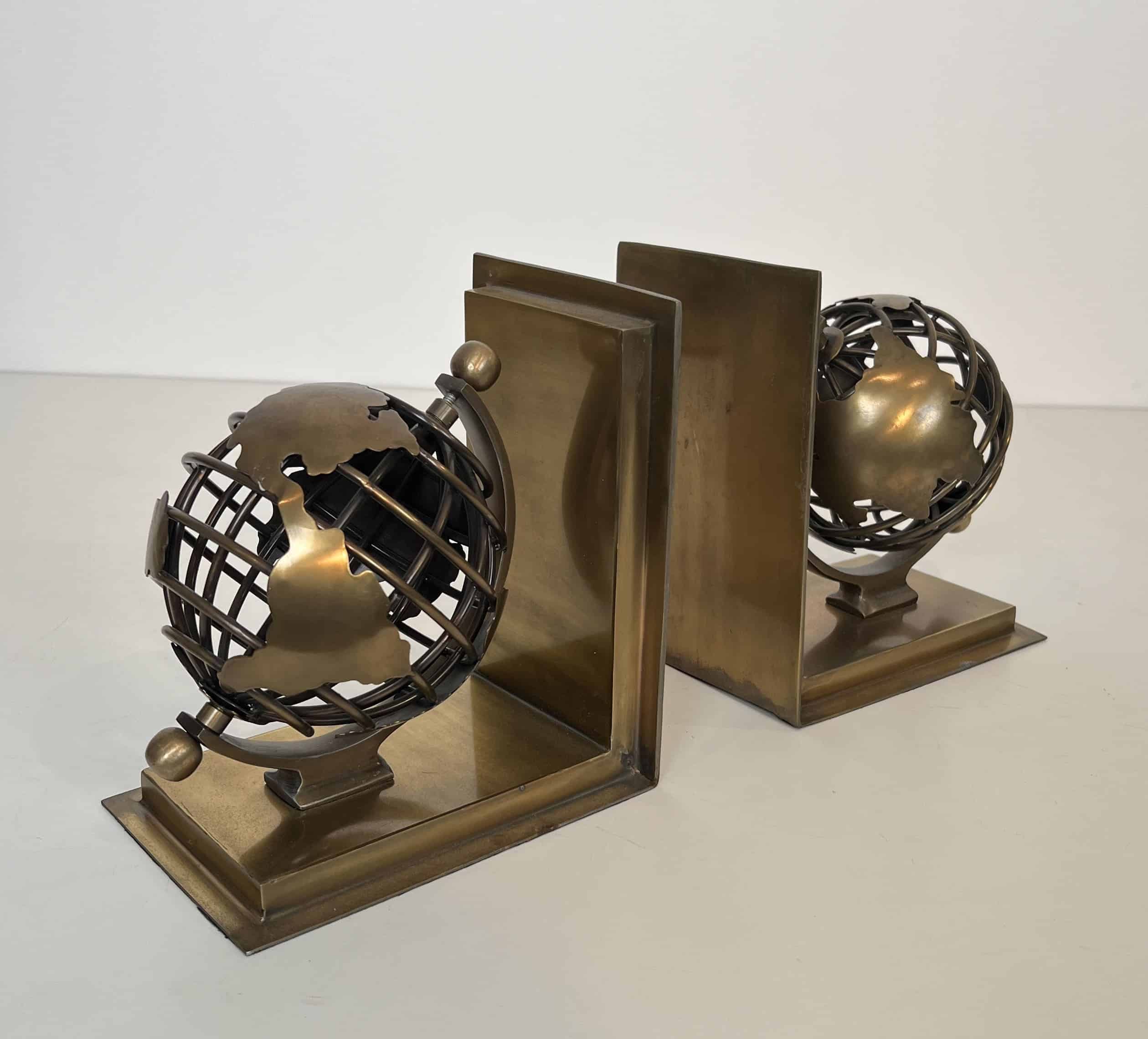 Patinated Brass Globe Bookends - Pair View Two - Styylish