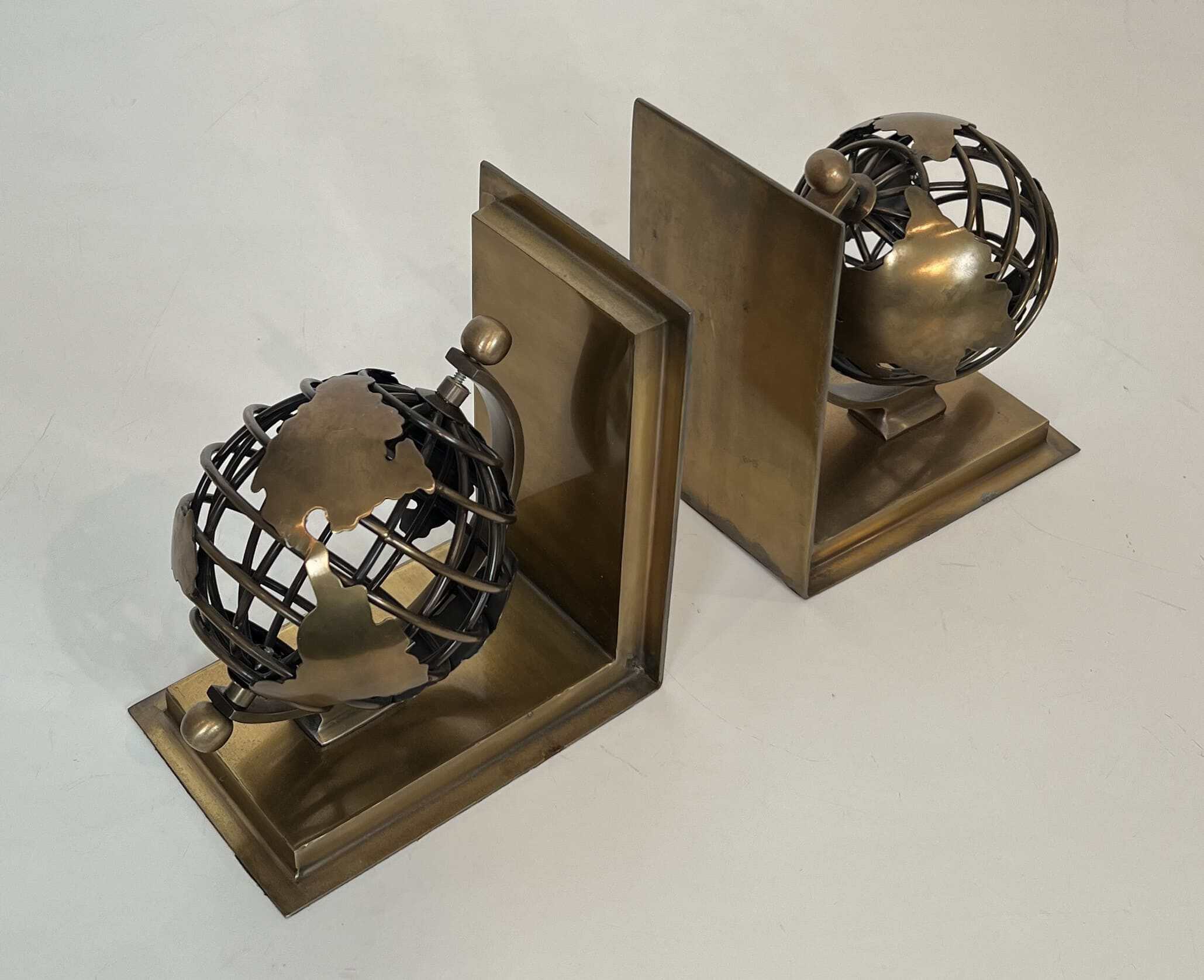 Patinated Brass Globe Bookends - Pair View Three - Styylish