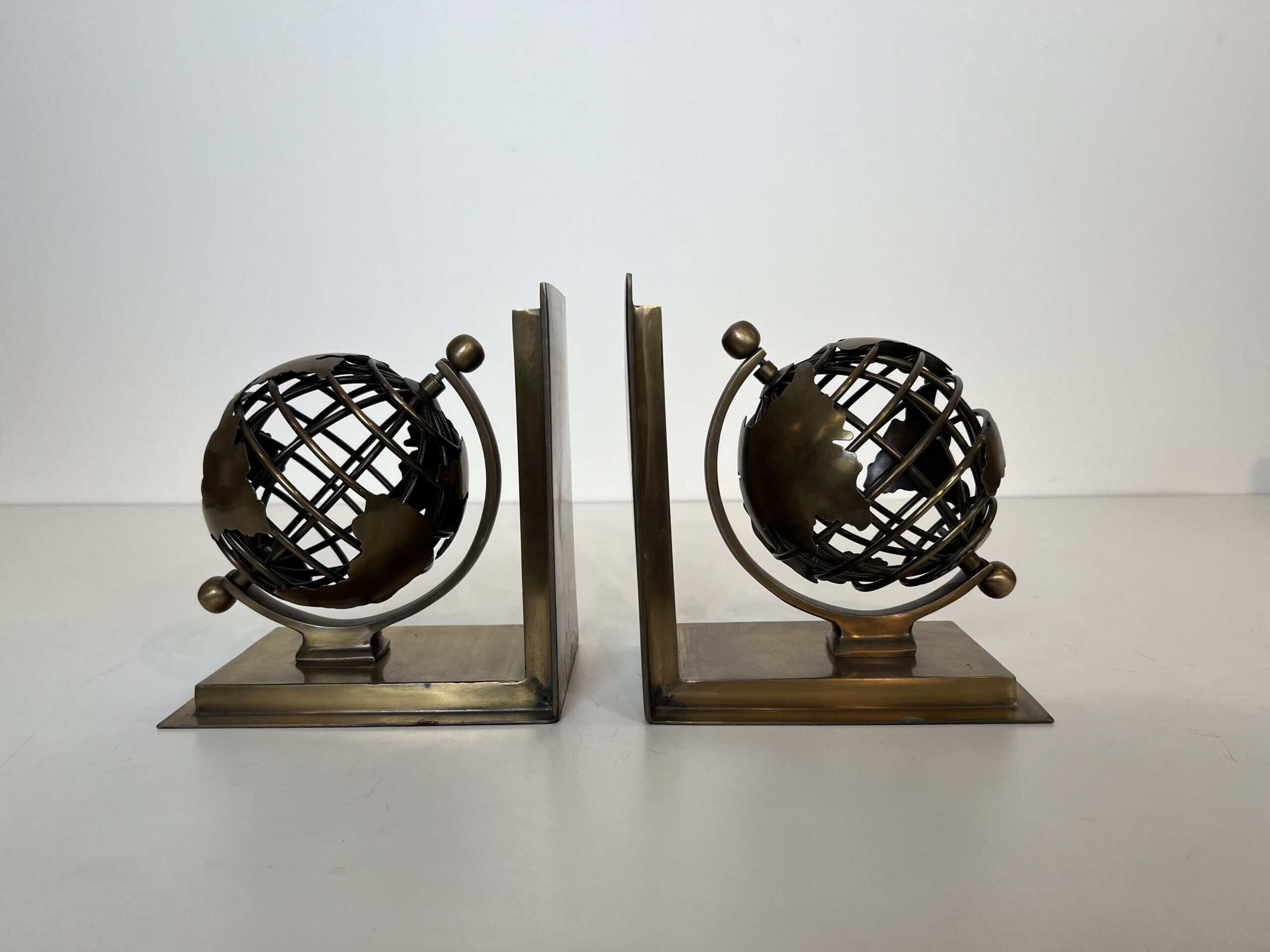 Patinated Brass Globe Bookends - Pair View Four - Styylish