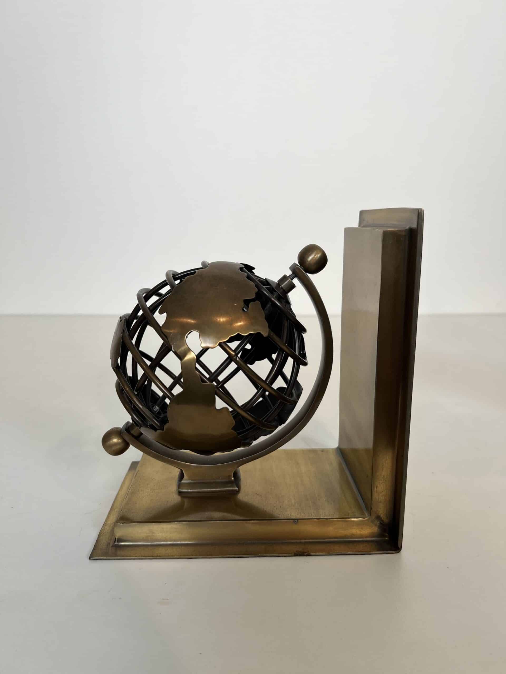 Patinated Brass Globe Bookends - Single View One - Styylish