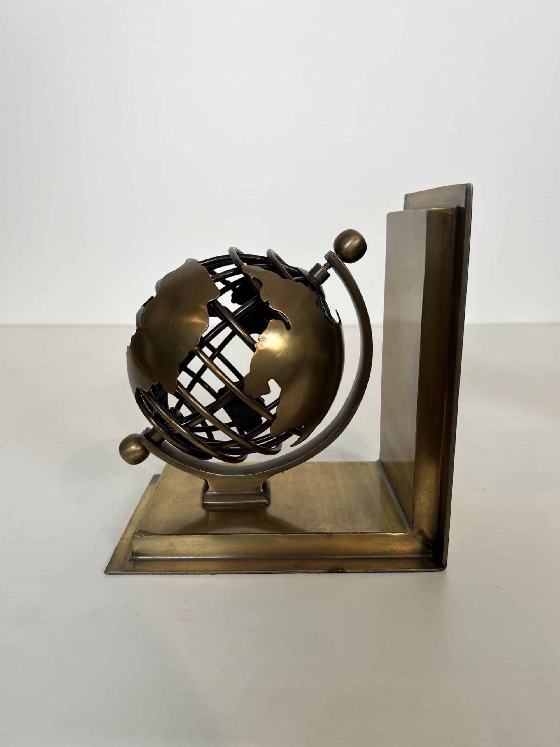 Patinated Brass Globe Bookends - Single View Two - Styylish