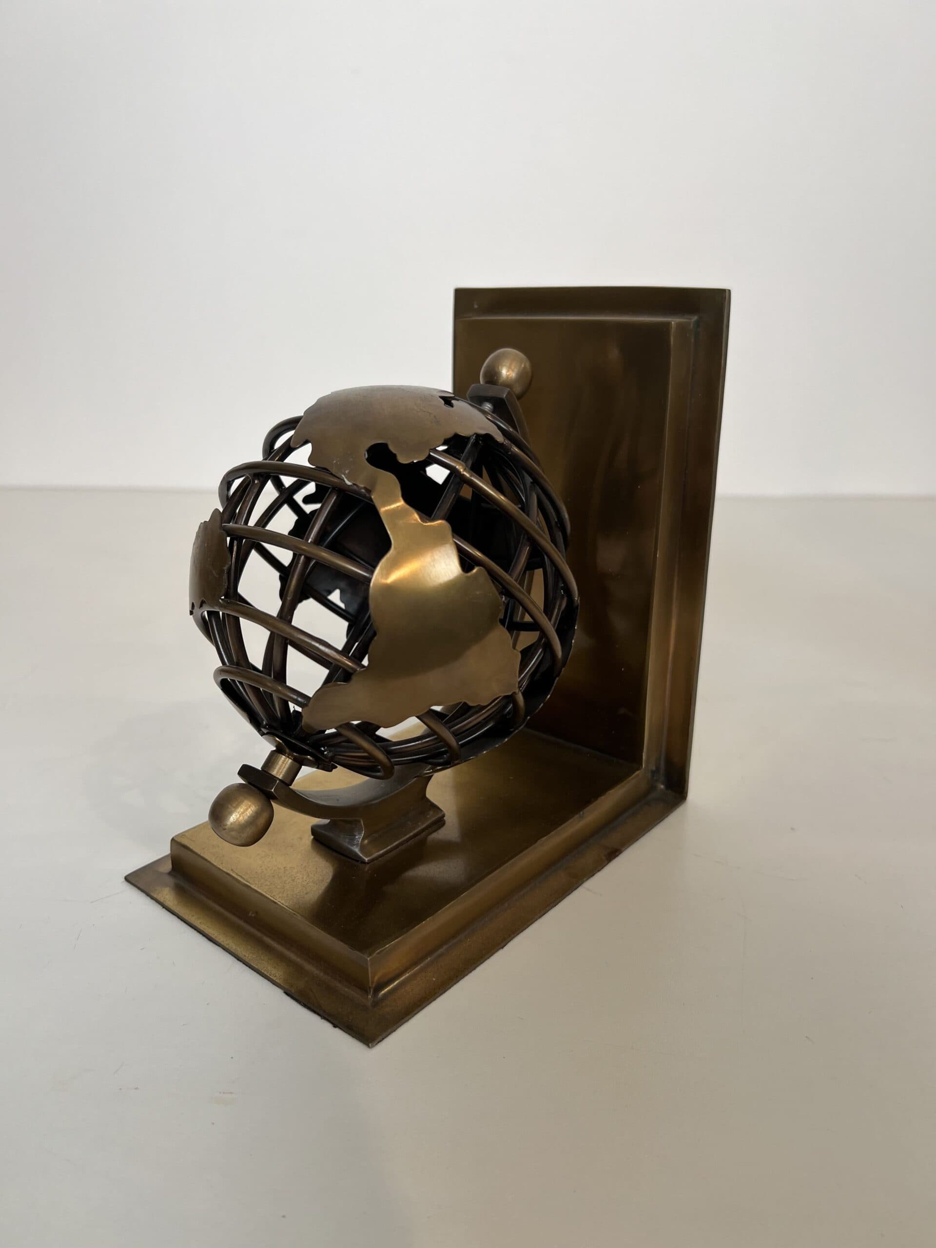 Patinated Brass Globe Bookends - Single View Four - Styylish