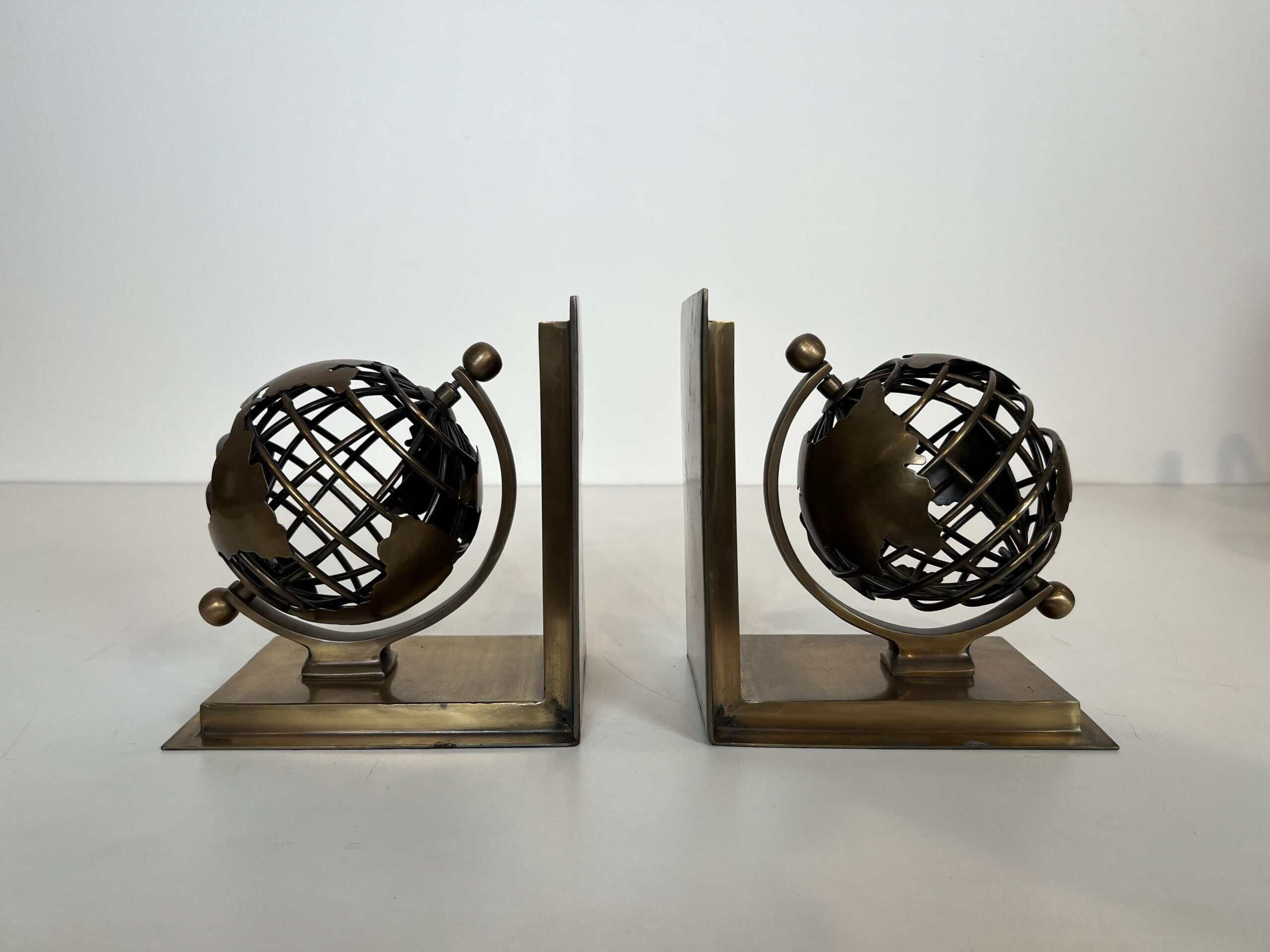 Patinated Brass Globe Bookends - Pair View Five - Styylish