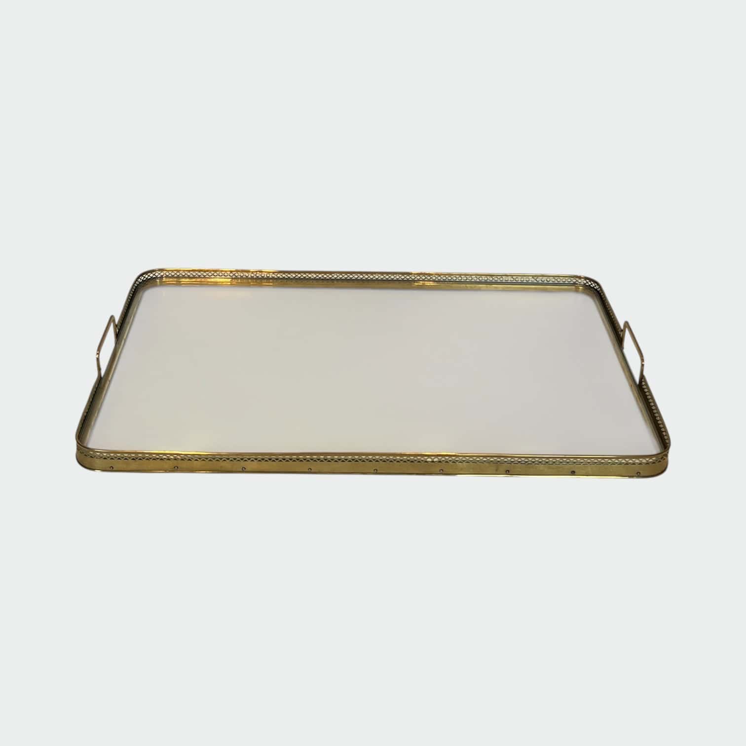 Maison Baguès Style Opaline Glass and Brass Serving Tray - Styylish