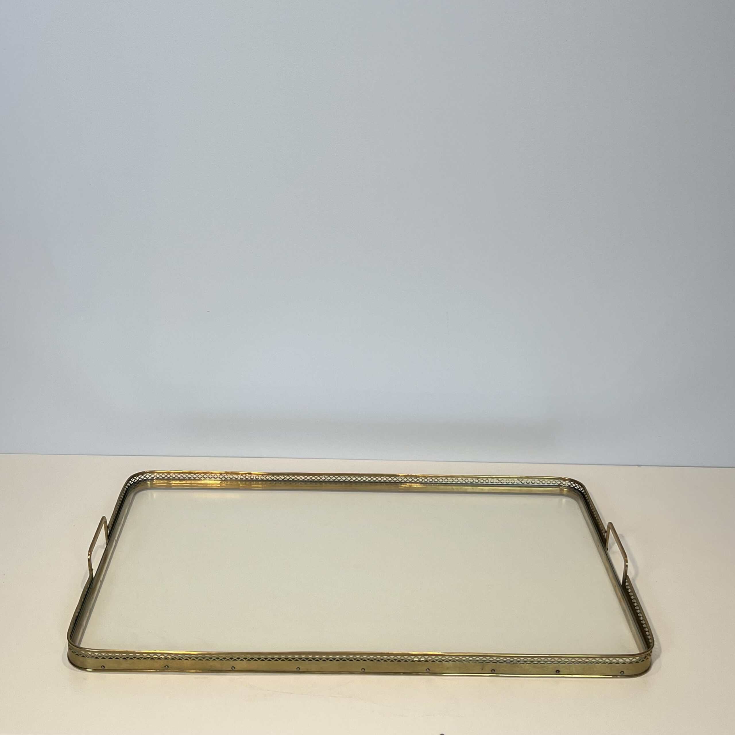 Maison Baguès Style Opaline Glass and Brass Serving Tray - View One - Styylish