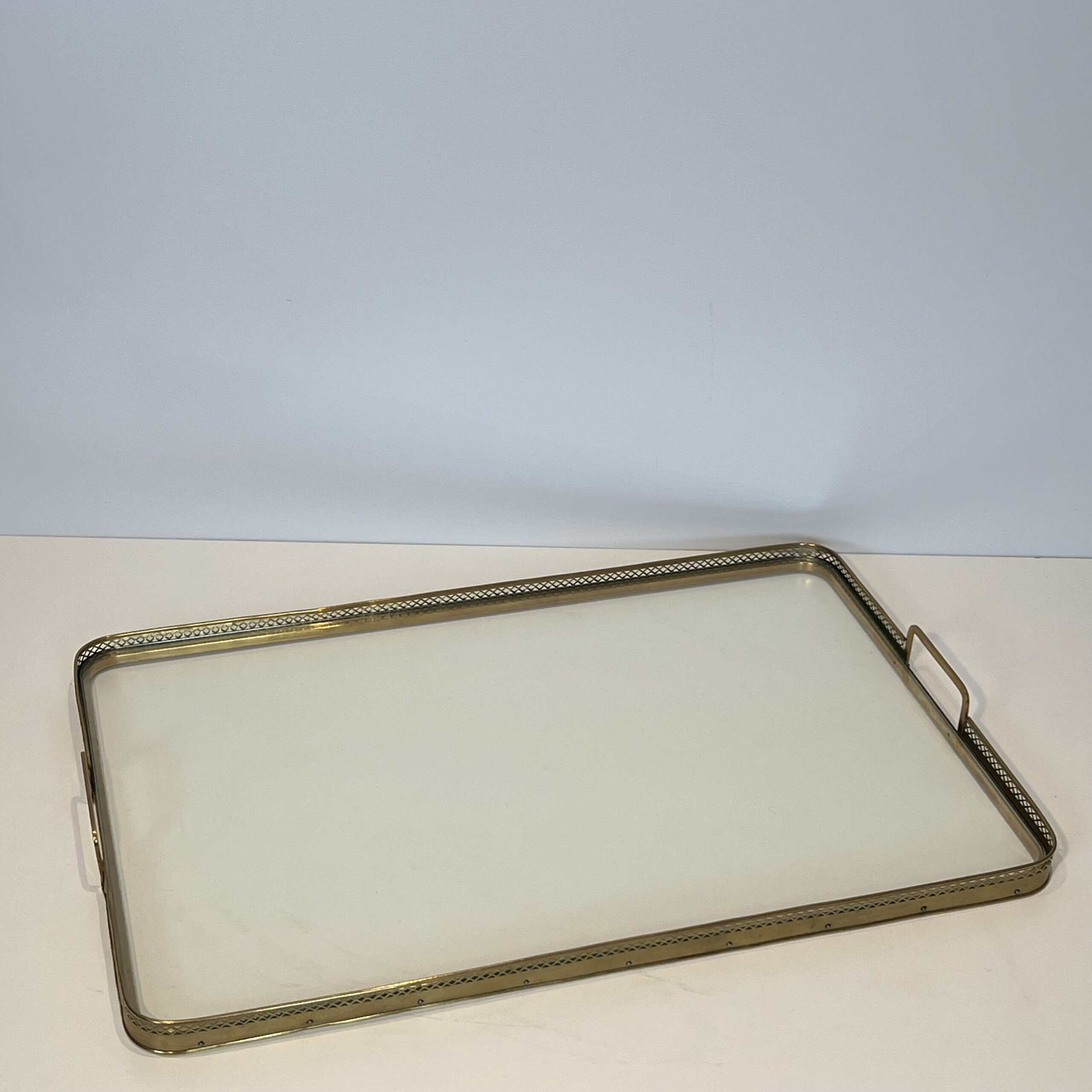 Maison Baguès Style Opaline Glass and Brass Serving Tray - View Two - Styylish