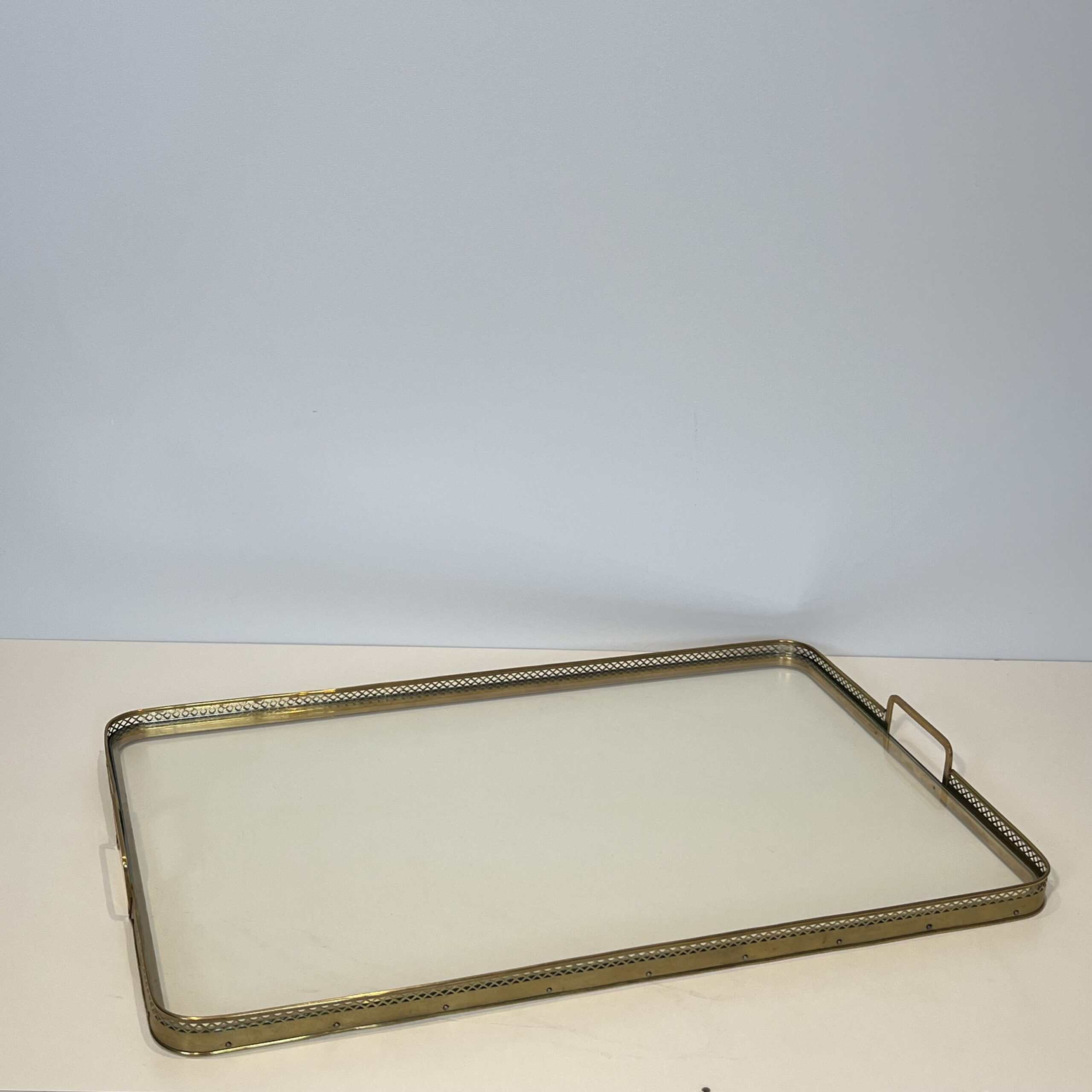 Maison Baguès Style Opaline Glass and Brass Serving Tray - View Four - Styylish
