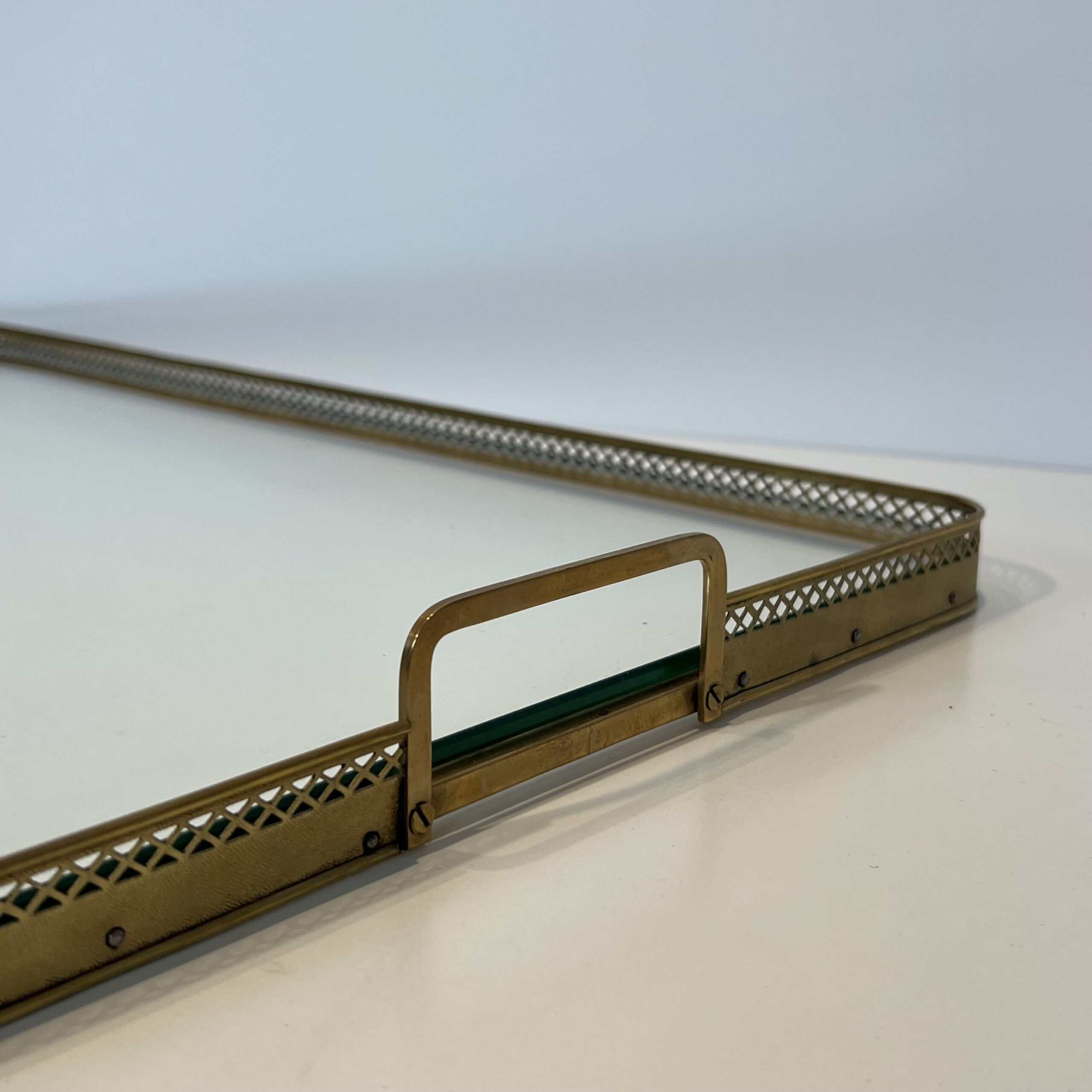 Maison Baguès Style Opaline Glass and Brass Serving Tray - Detail One - Styylish