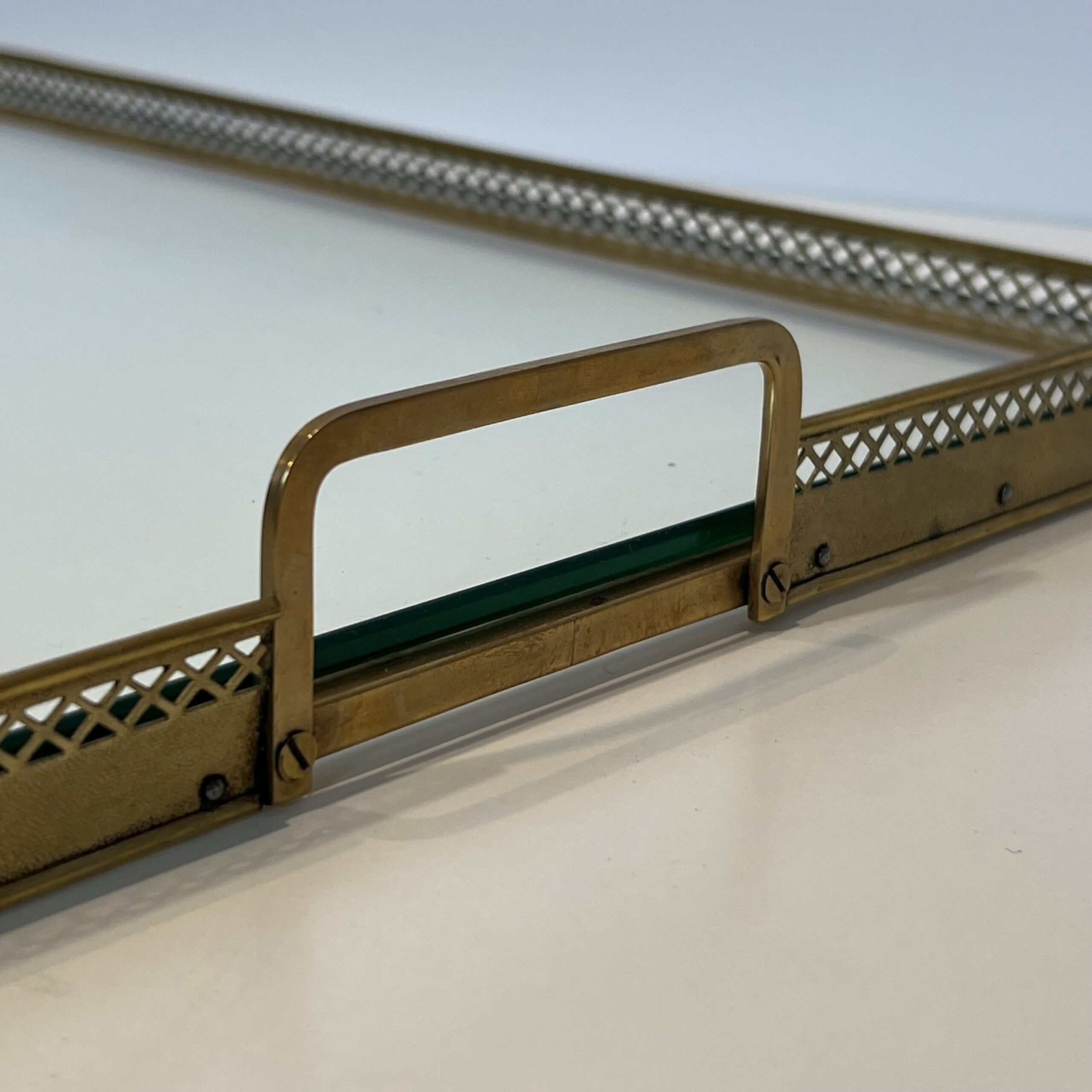 Maison Baguès Style Opaline Glass and Brass Serving Tray - Detail Two - Styylish