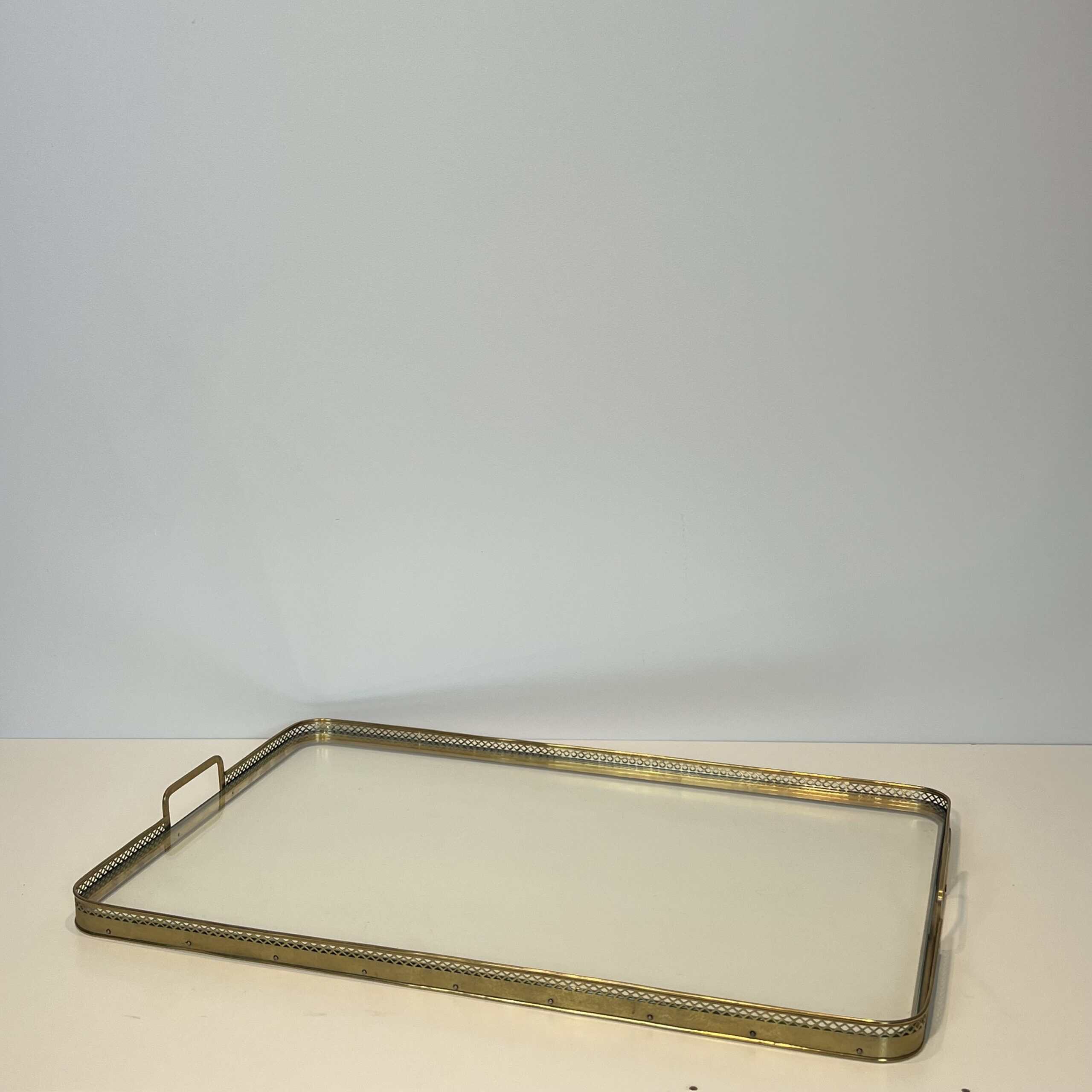 Maison Baguès Style Opaline Glass and Brass Serving Tray - View Five - Styylish