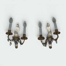 Pair of Maison Baguès Style Parrot Crystal Glass Sconces