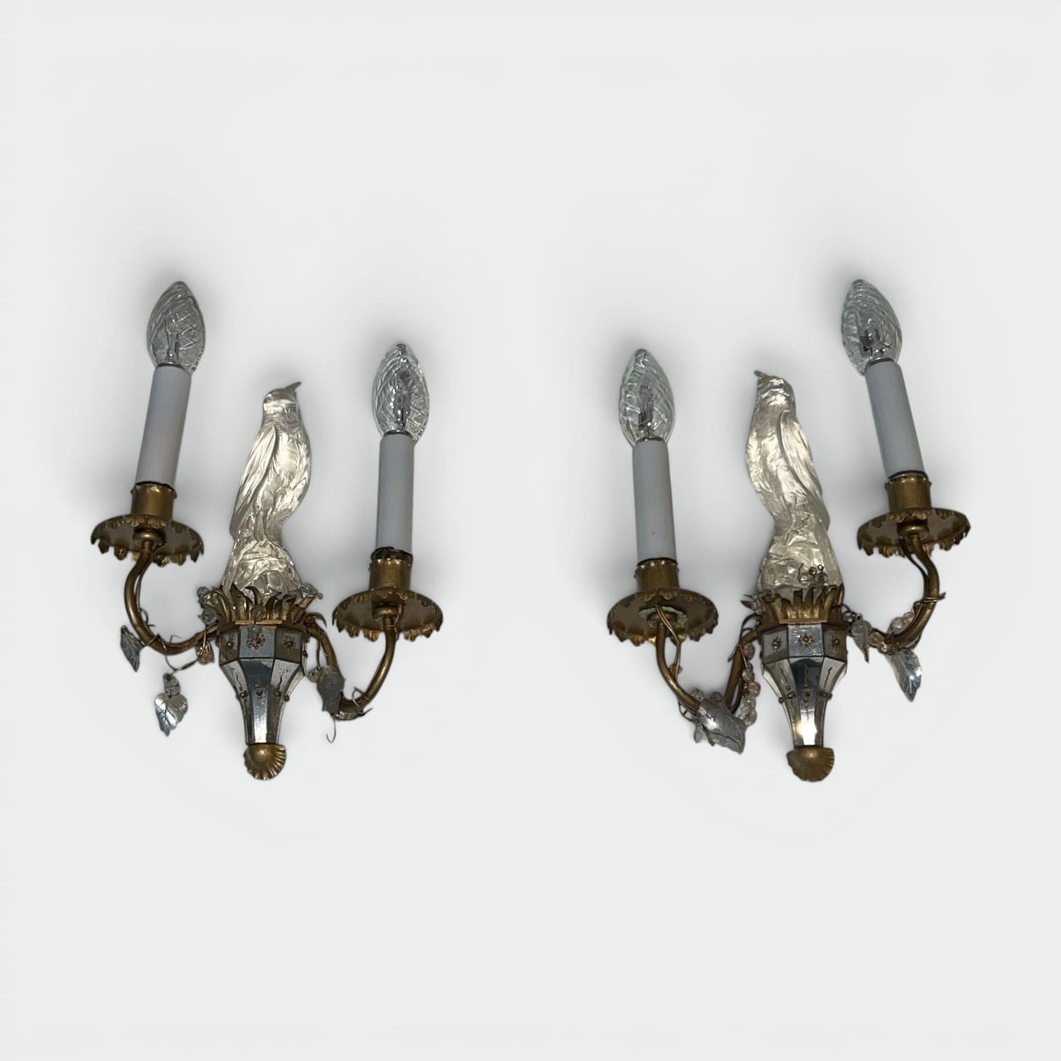 Pair of Maison Baguès Style Parrot Crystal Glass Sconces - Styylish