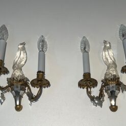 Pair of Maison Baguès Style Parrot Crystal Glass Sconces - Pair View One - Styylish