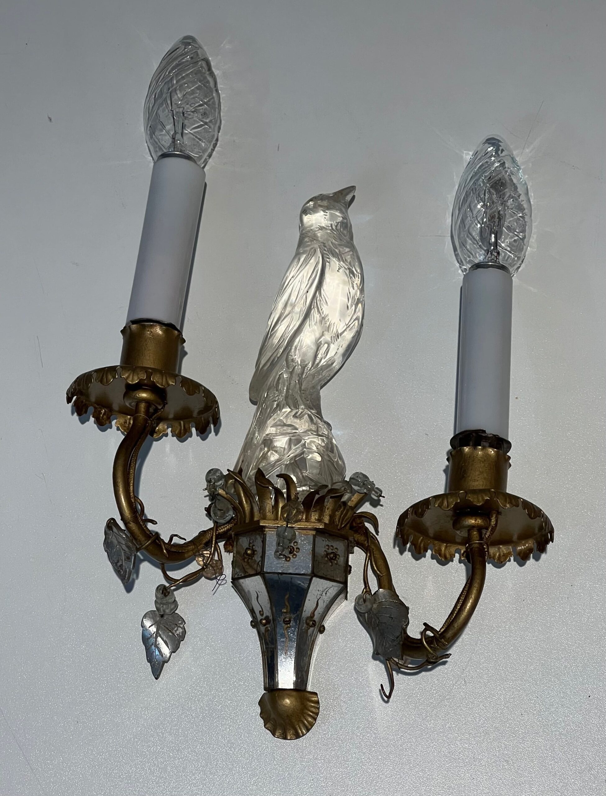 Pair of Maison Baguès Style Parrot Crystal Glass Sconces - Single View One - Styylish