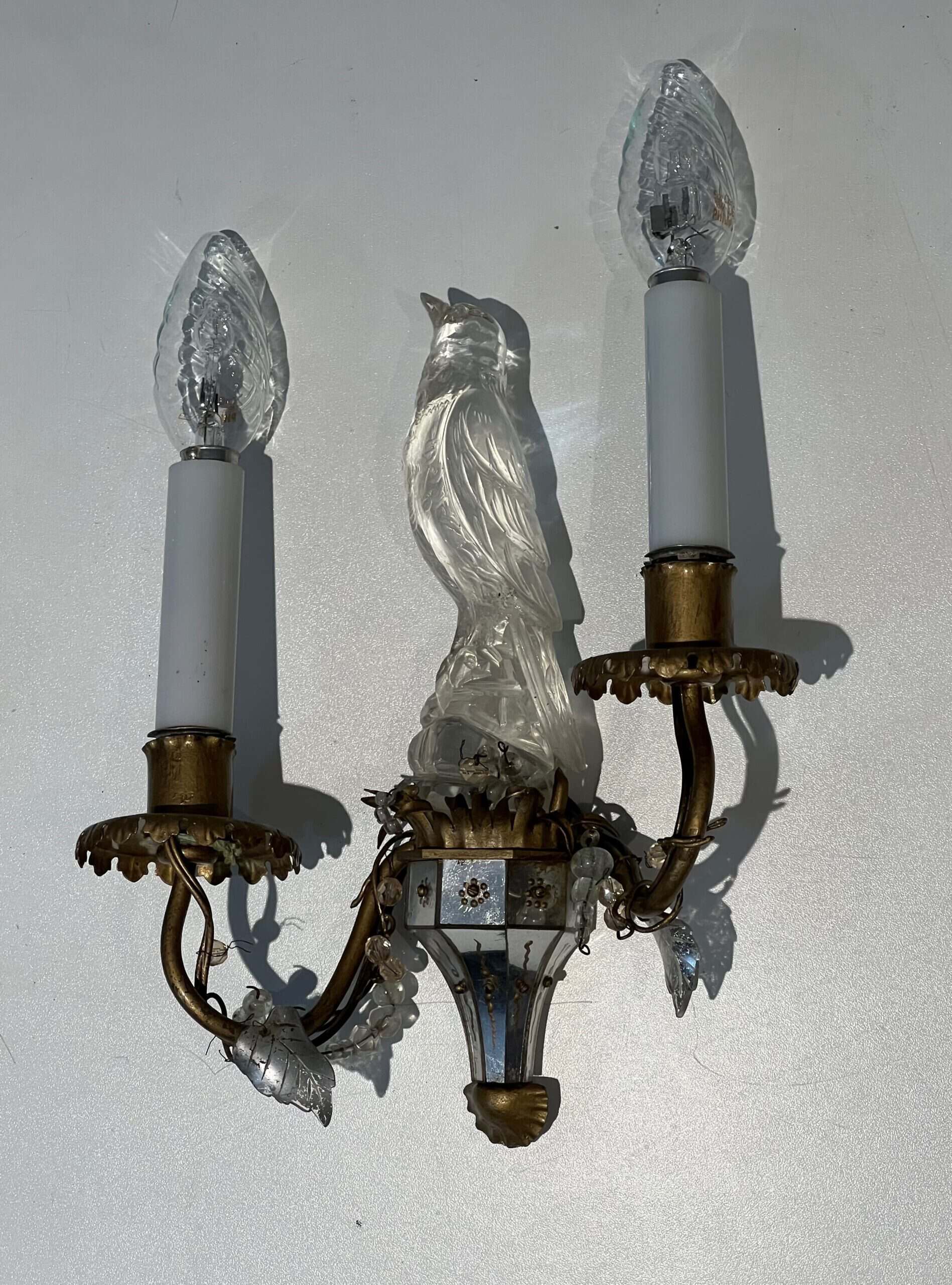 Pair of Maison Baguès Style Parrot Crystal Glass Sconces - Single View Two - Styylish