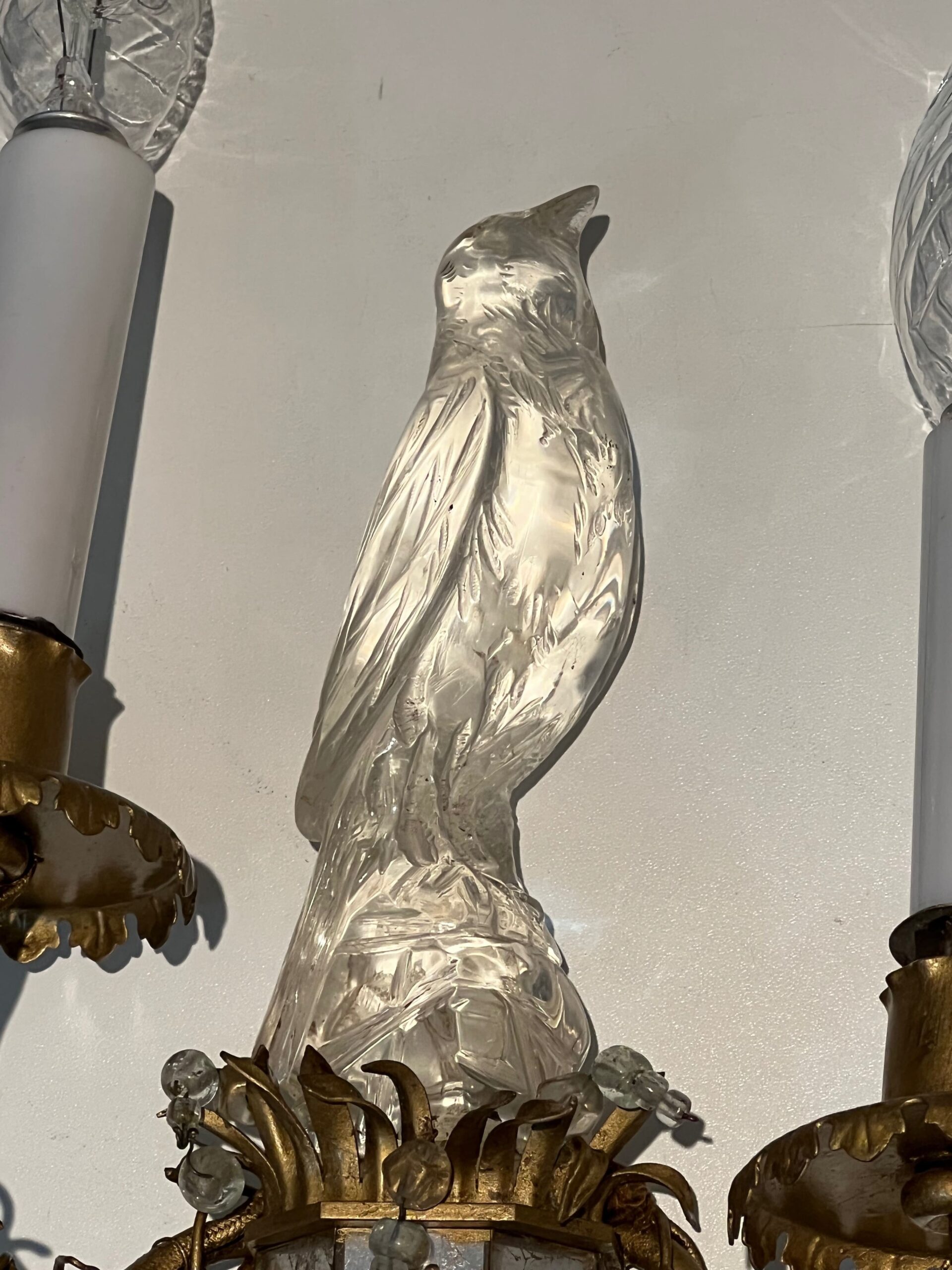 Pair of Maison Baguès Style Parrot Crystal Glass Sconces - Detail One - Styylish