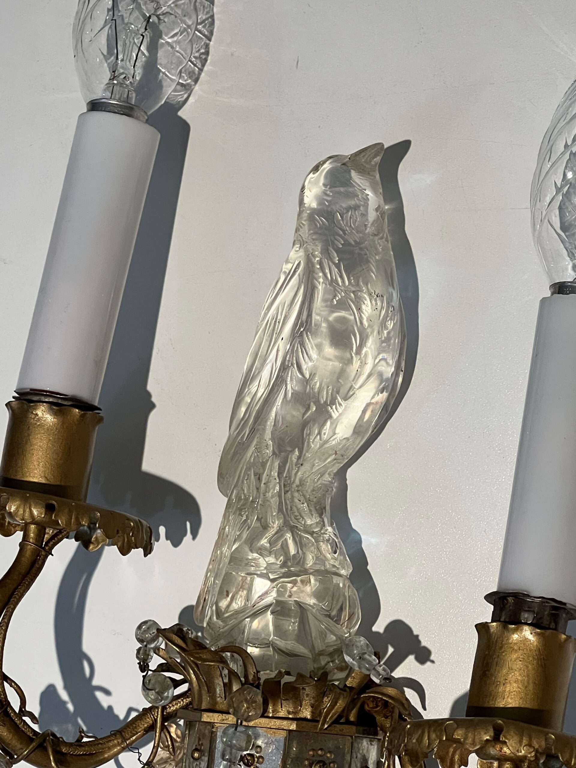 Pair of Maison Baguès Style Parrot Crystal Glass Sconces - Detail Two - Styylish