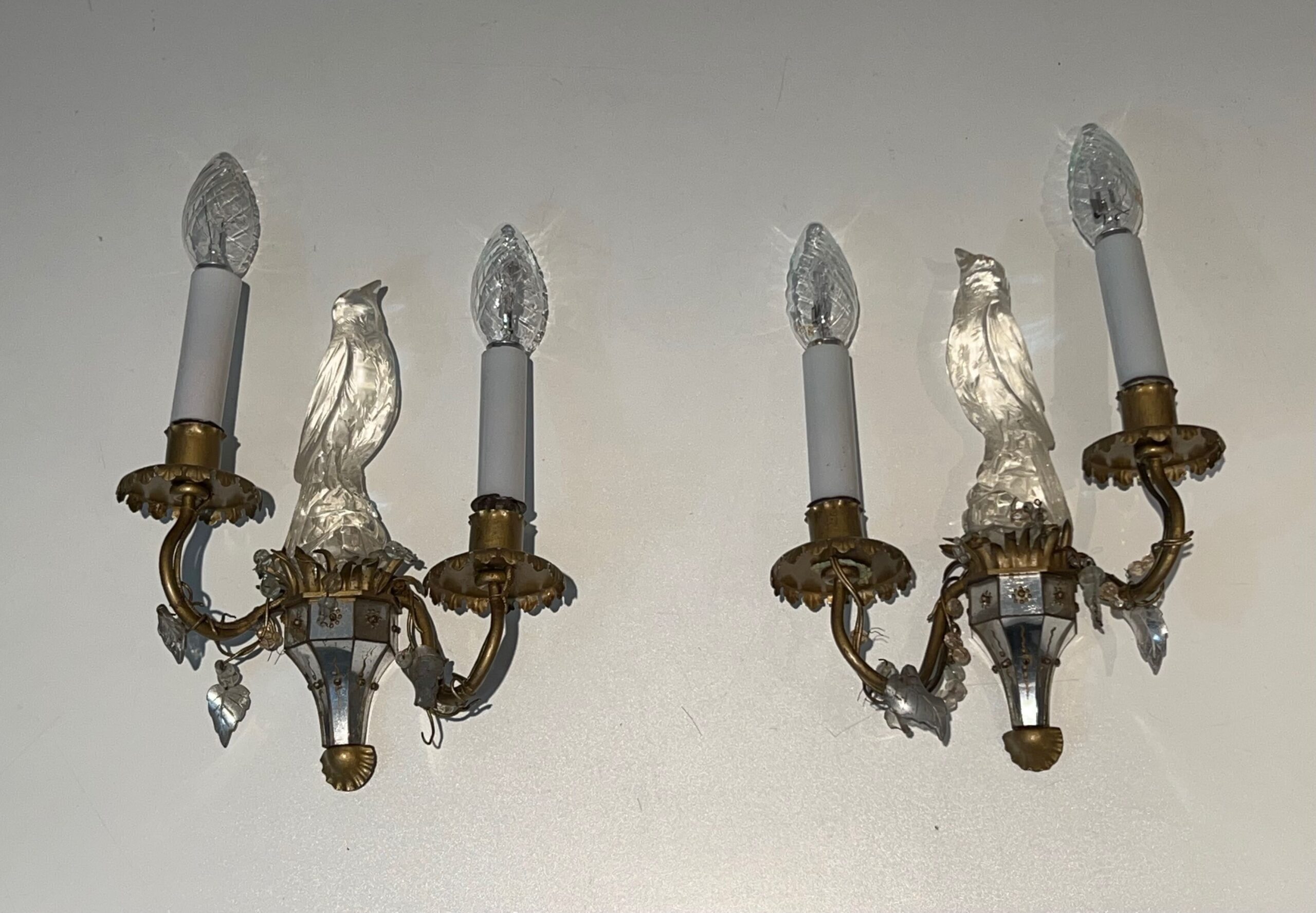 Pair of Maison Baguès Style Parrot Crystal Glass Sconces - Pair View Two - Styylish