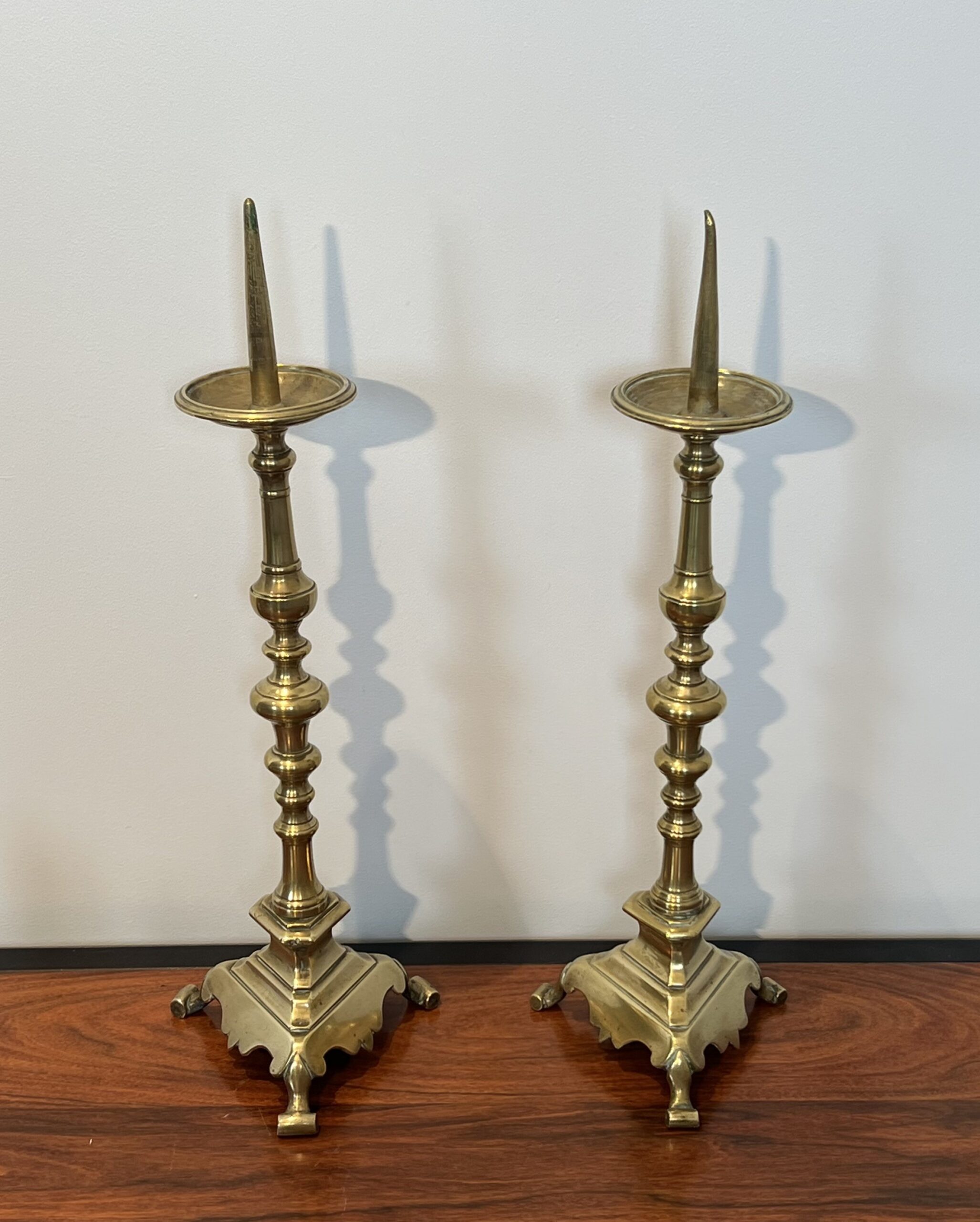 Pair of 18th-Century Style Gilt Brass Pricket Candlesticks - Pair View One - Styylish