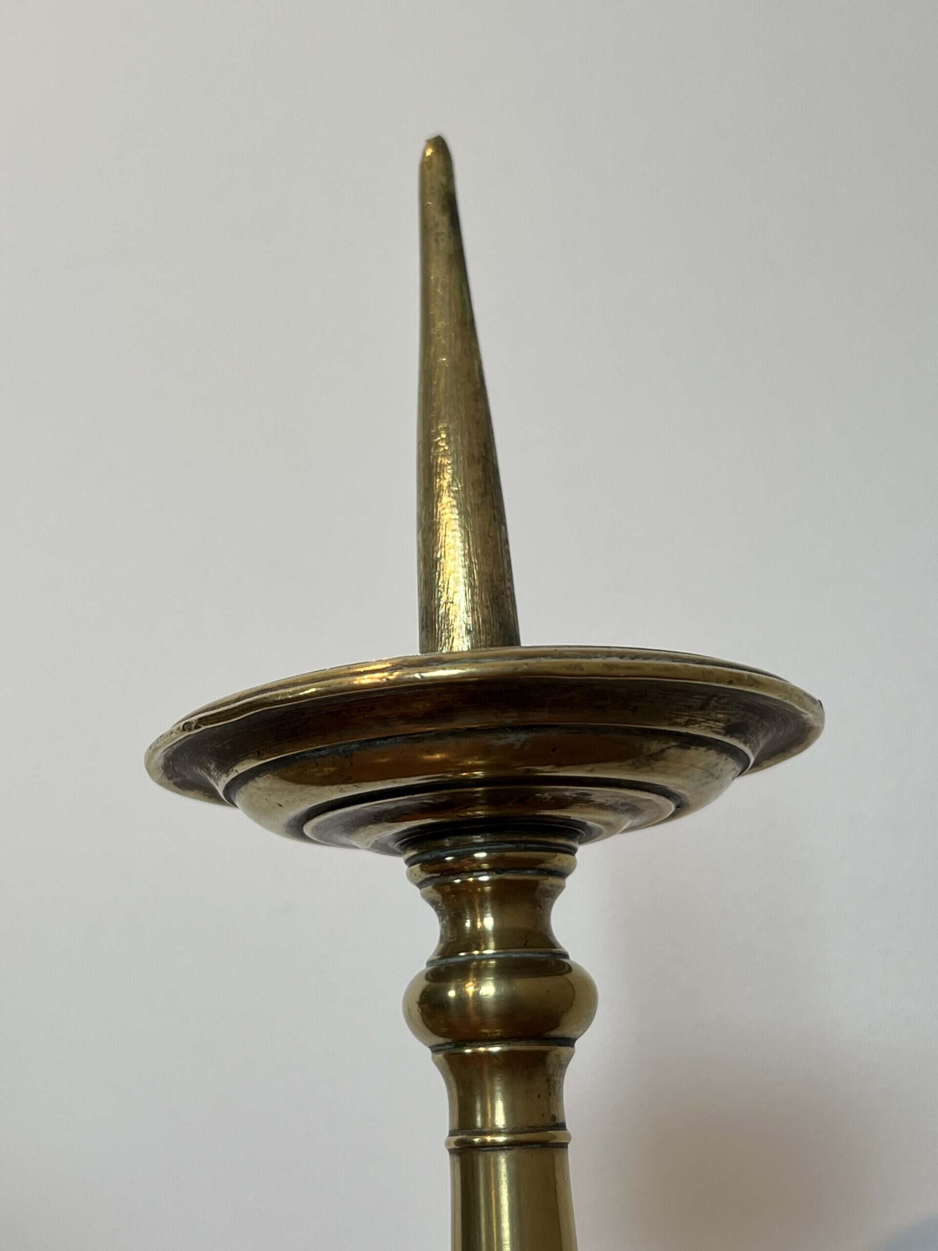 Pair of 18th-Century Style Gilt Brass Pricket Candlesticks - Top Detail - Styylish