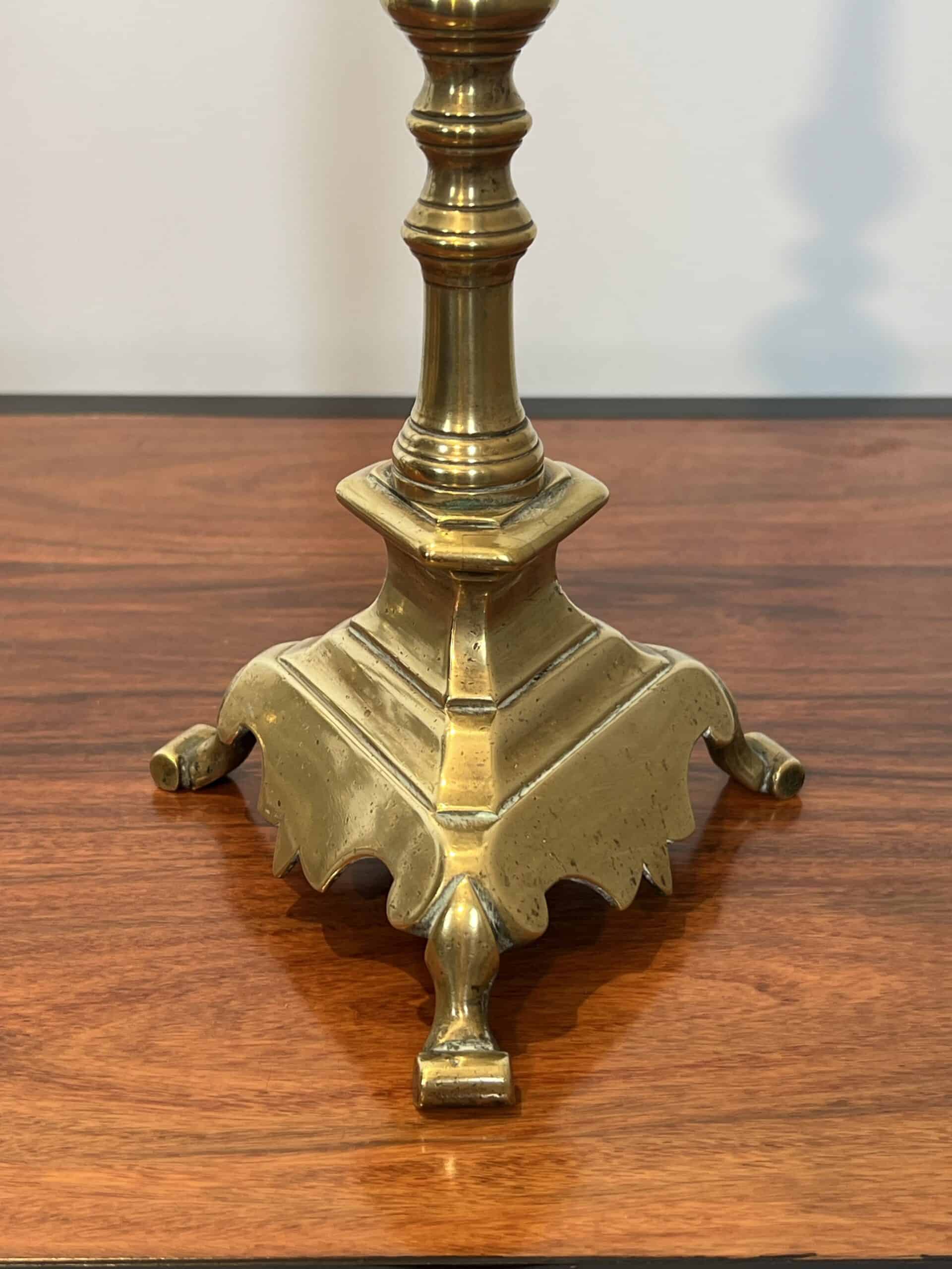 Pair of 18th-Century Style Gilt Brass Pricket Candlesticks - Base Detail - Styylish
