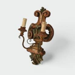 Pair of Italian Polychrome Carved Wood Wall Lights - Single Angled View - Styylish