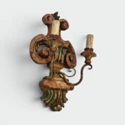 Pair of Italian Polychrome Carved Wood Wall Lights - Single Angled Detail - Styylish